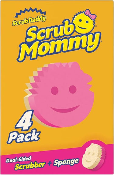 Scrub Daddy Scrub Mommy Estropajo de Doble Cara, Esponja para Lavar Platos y Limpieza Baño, Antiarañazos, Antibacteriana y Reutilizable - Esponja Cocina Raspadora Flextexture - Paquete de 4